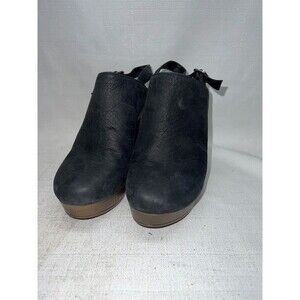 Black Leather Slingback‎ Chunky Platform Mules Clogs Sz. 38/7